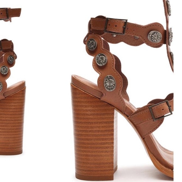 Schutz Summer Sandals Aletta Leather Stacked Heels - Picture 3 of 8
